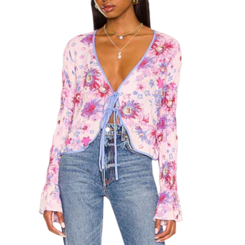 Free People Venice Printed Top in Rose
Combo With Tie Front- Medium